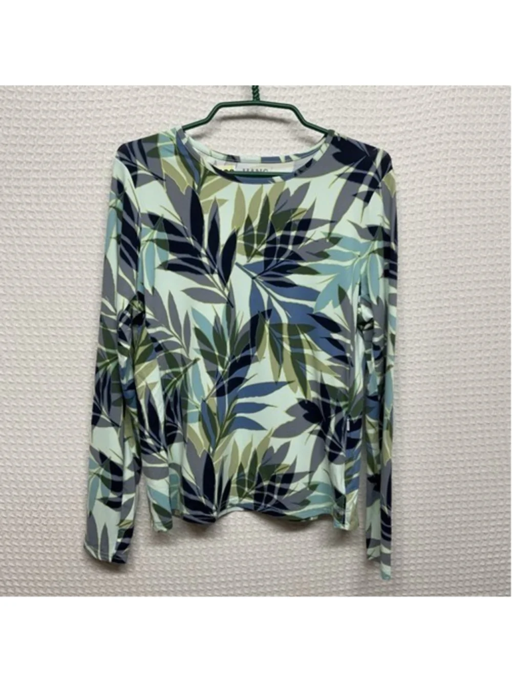 NWOT Hang Ten UPF50 Green Blue Tropical Floral Rash Guard Swim Shirt Women L‎